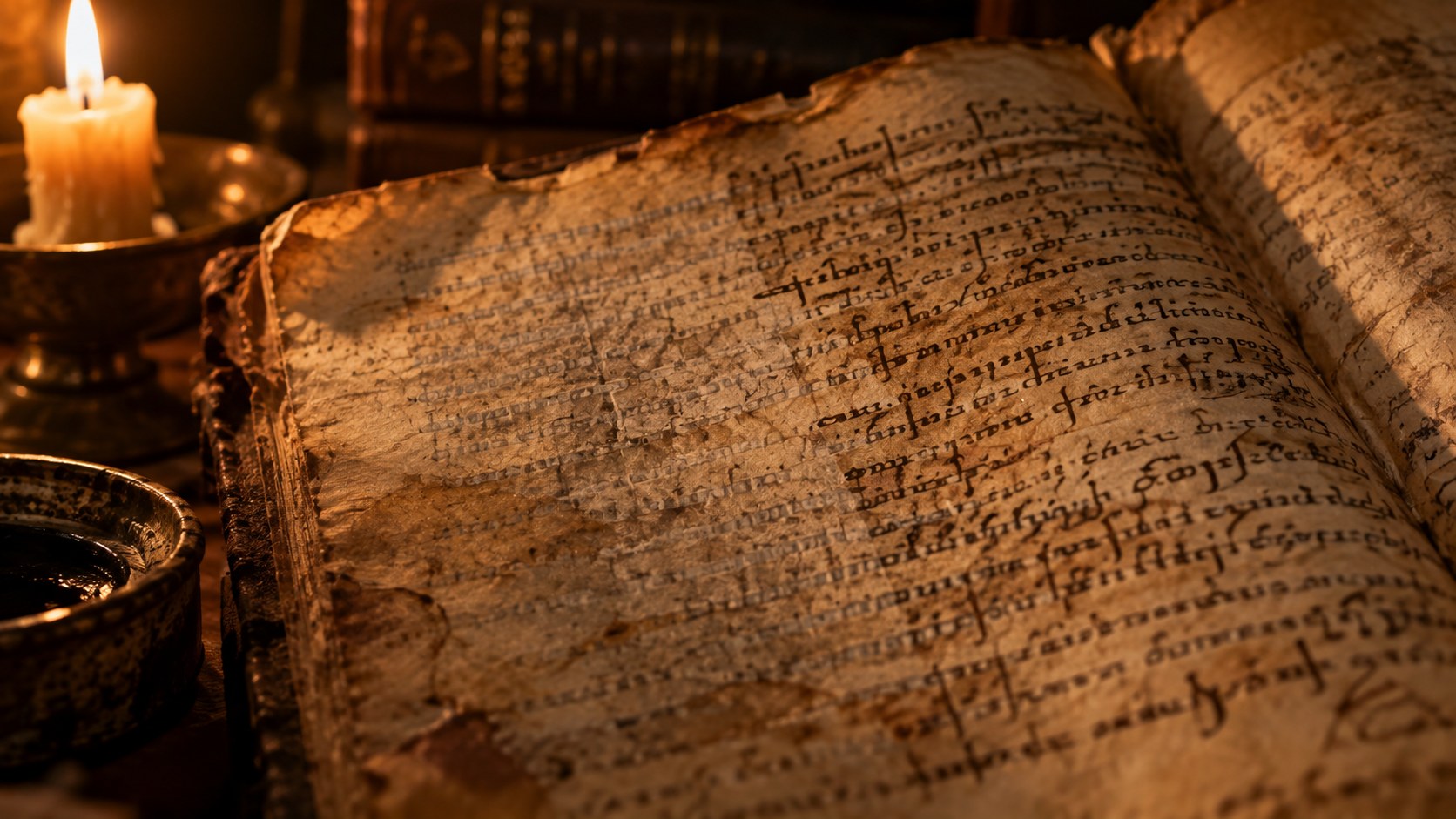Mum ışığında eski bir el yazması, palimpsest doku